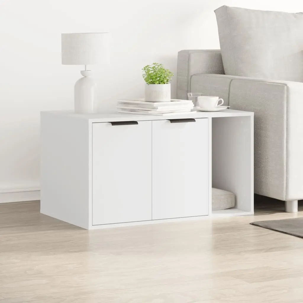Cat Litter Box Enclosure Furniture Hidden Cabinet White 80x50x45cm Side Table