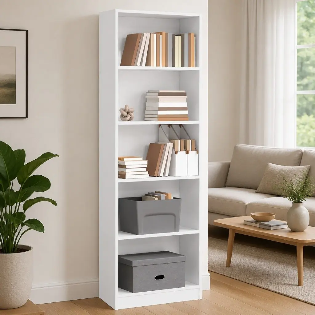 Bookcase White 60x24x176 cm Open Shelving Storage Cabinet Home Office Organiser