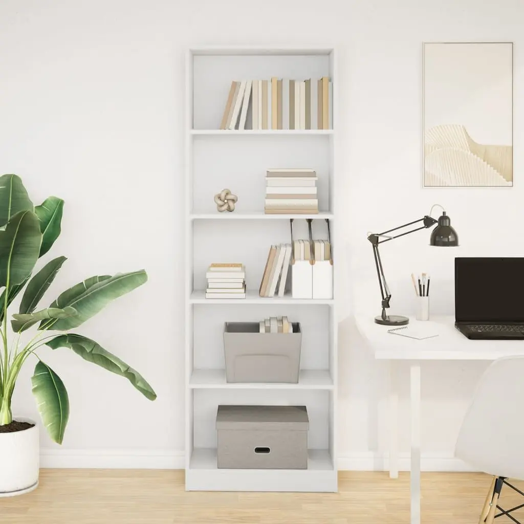 Bookcase White 60x24x176 cm Open Shelving Storage Cabinet Home Office Organiser