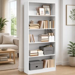 Versatile White Bookcase for Home Office 80x24x176 cm