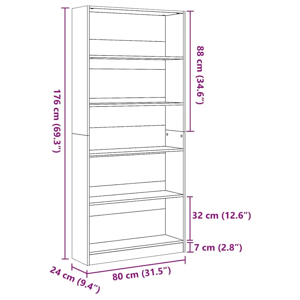 White Bookcase for Home Office 80x24x176 cm