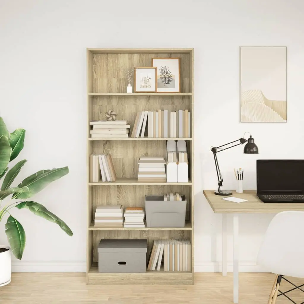 Bookcase Engineered Wood 80x24x176cm Brown Open Shelving Storage Cabinet