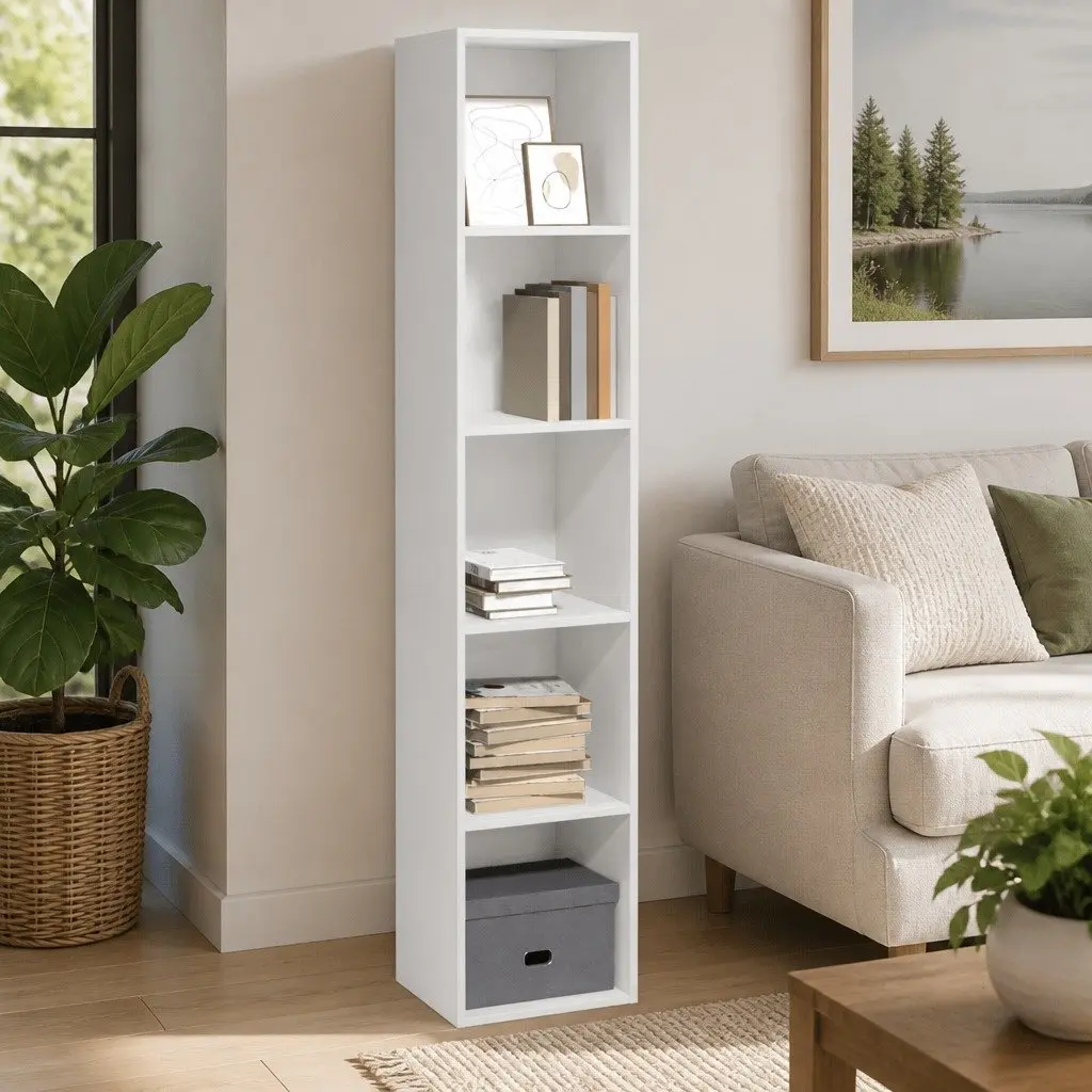 Bookcase Engineered Wood 40x30x189 cm White Open Shelves Storage Cabinet