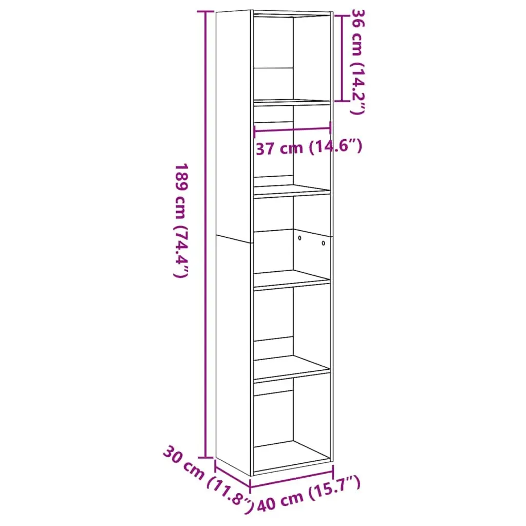 Bookcase Engineered Wood 40x30x189 cm White Open Shelves Storage Cabinet