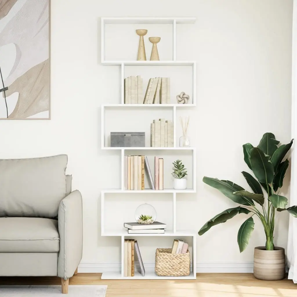 Room Divider Bookcase 6-Tier White 70x24x193 cm Standing Storage Shelf