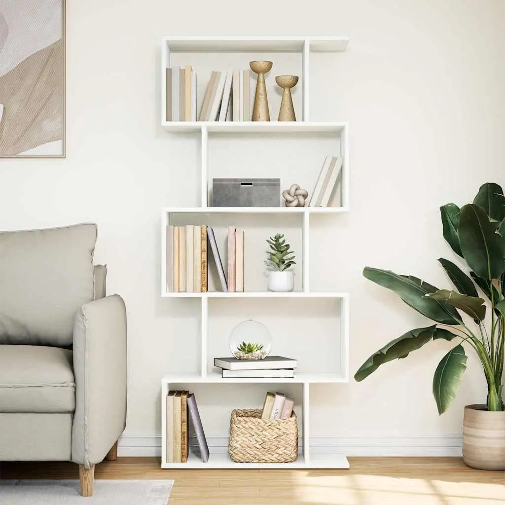 Room Divider Bookcase Engineered Wood 5-Tier 70x24x161cm White