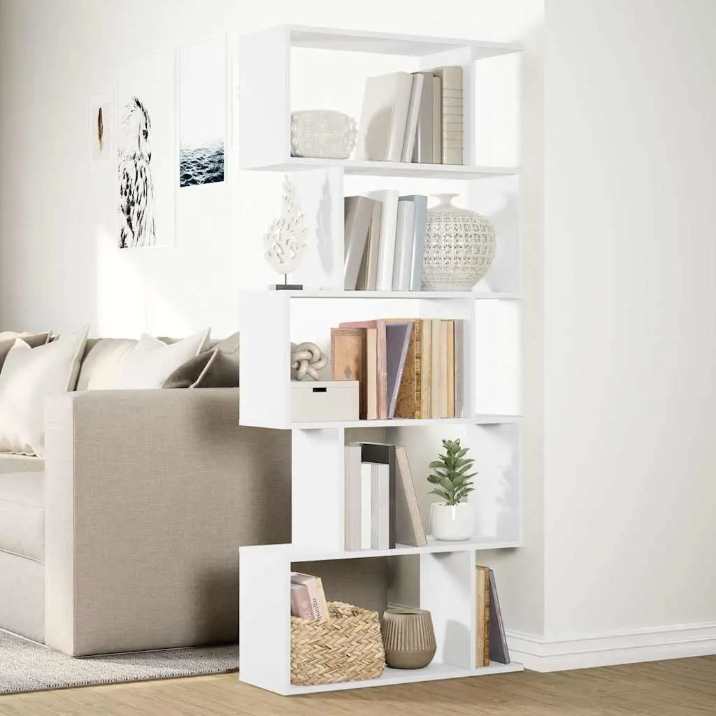 Room Divider Bookcase Engineered Wood 5-Tier 70x24x161cm White