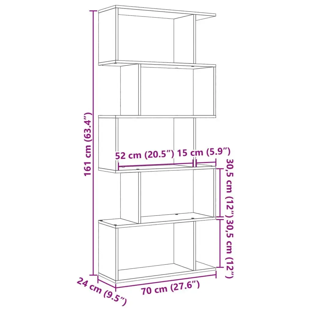 Room Divider Bookcase Engineered Wood 5-Tier 70x24x161cm White