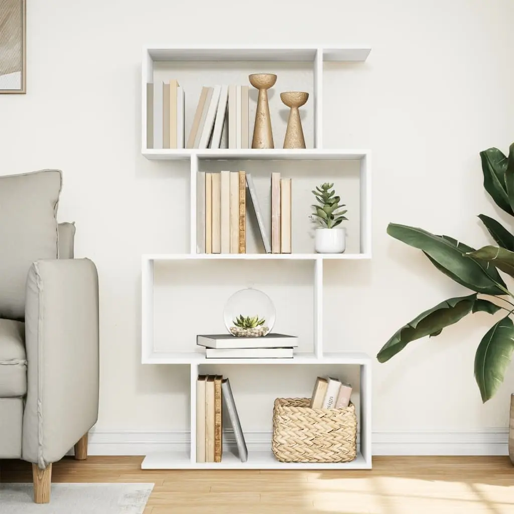 Room Divider Bookcase 4-Tier White Engineered Wood Shelving Unit Storage Display