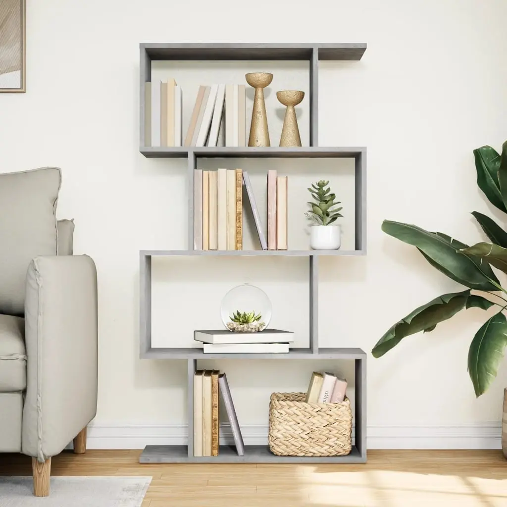 Room Divider Bookcase 4-Tier Storage Shelf Grey Engineered Wood 70x24x129cm