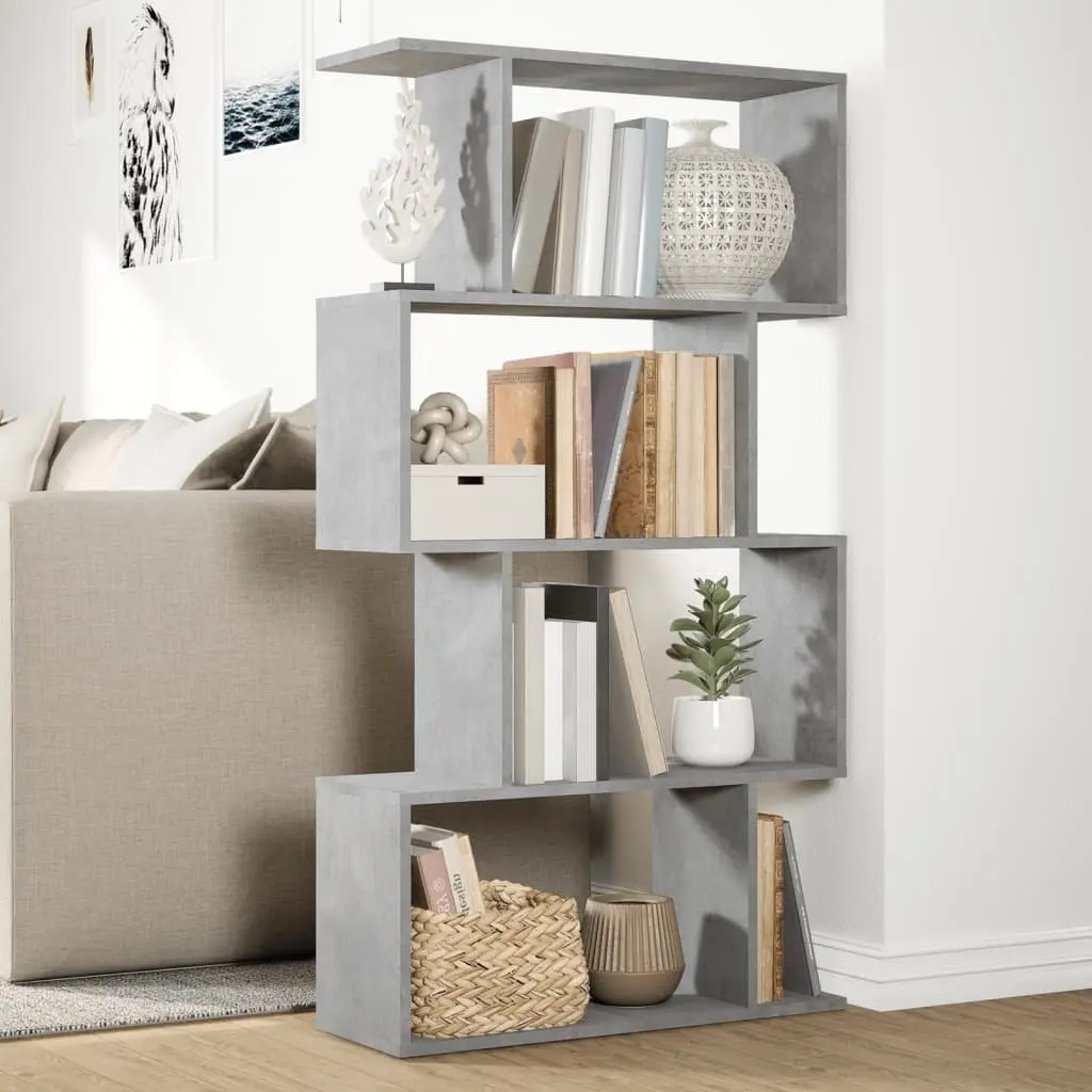 Room Divider Bookcase 4-Tier Storage Shelf Grey Engineered Wood 70x24x129cm