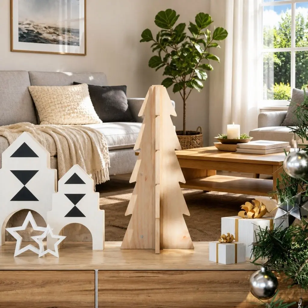 Wooden Decoration 49cm Solid Pine Rustic Brown for Seasonal Festivities Home Office Decor