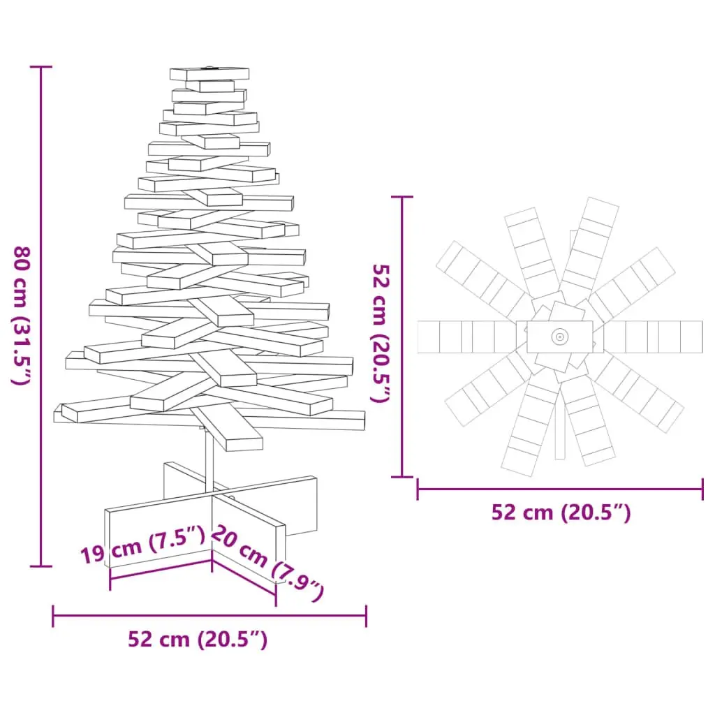 Wooden Christmas Tree Decoration Natural Pine 80cm Brown Rotating Branches