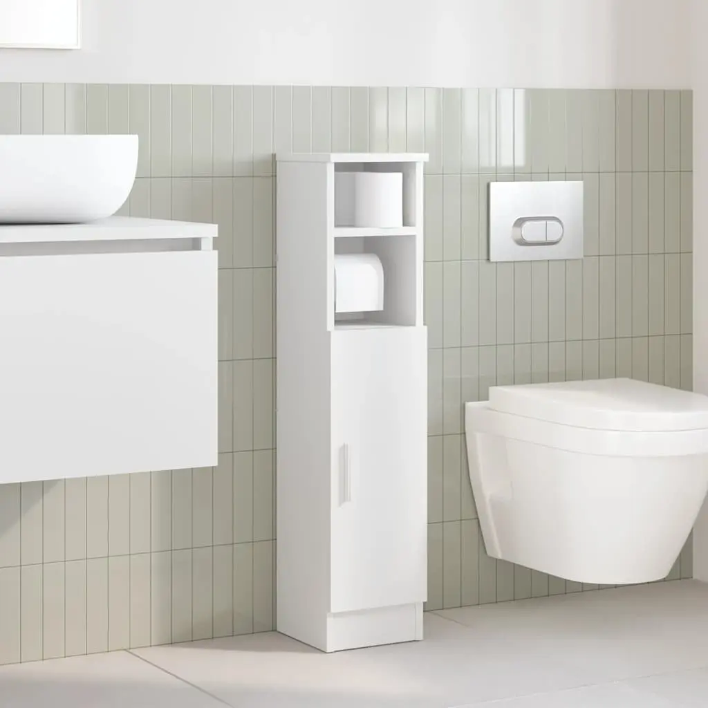 Bathroom Cabinet Engineered Wood 20.5 x 22 x 90 cm White with Toilet Roll Holder