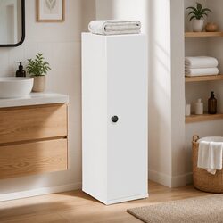 White Bathroom Cabinet Storage Cupboard with Toilet Roll Holder Shelves