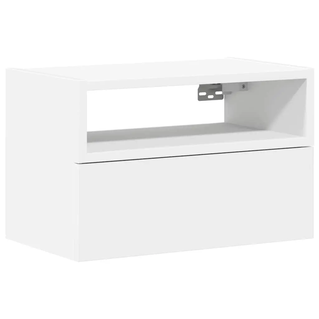 Bedside Cabinet Wall-mounted Engineered Wood White Storage Drawer Nightstand