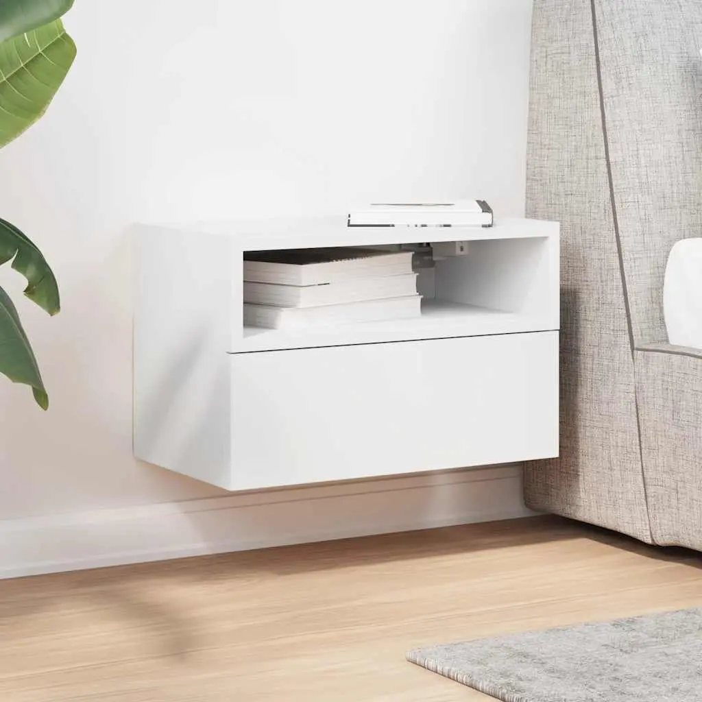 Bedside Cabinet Wall-mounted Engineered Wood White Storage Drawer Nightstand