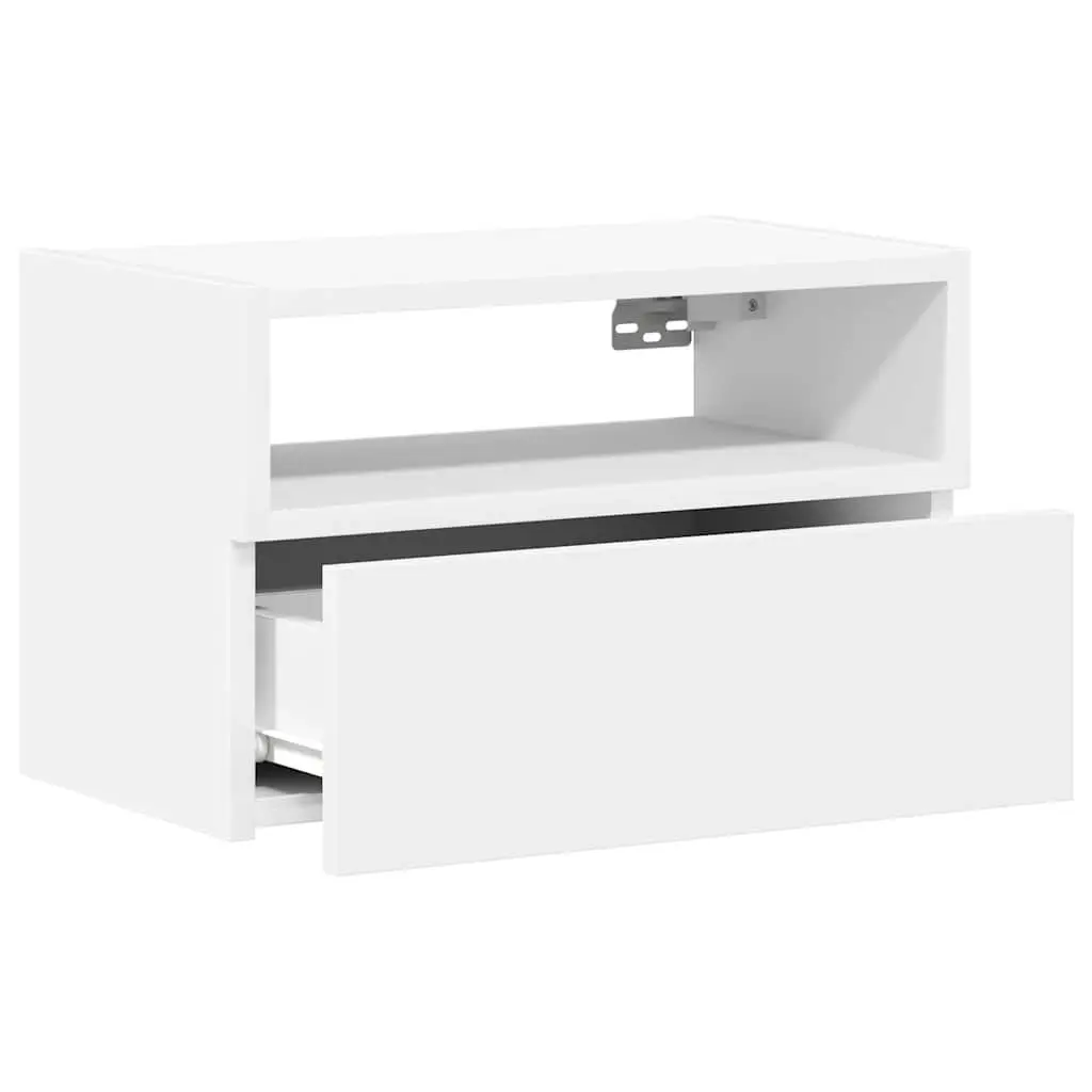 Bedside Cabinet Wall-mounted Engineered Wood White Storage Drawer Nightstand