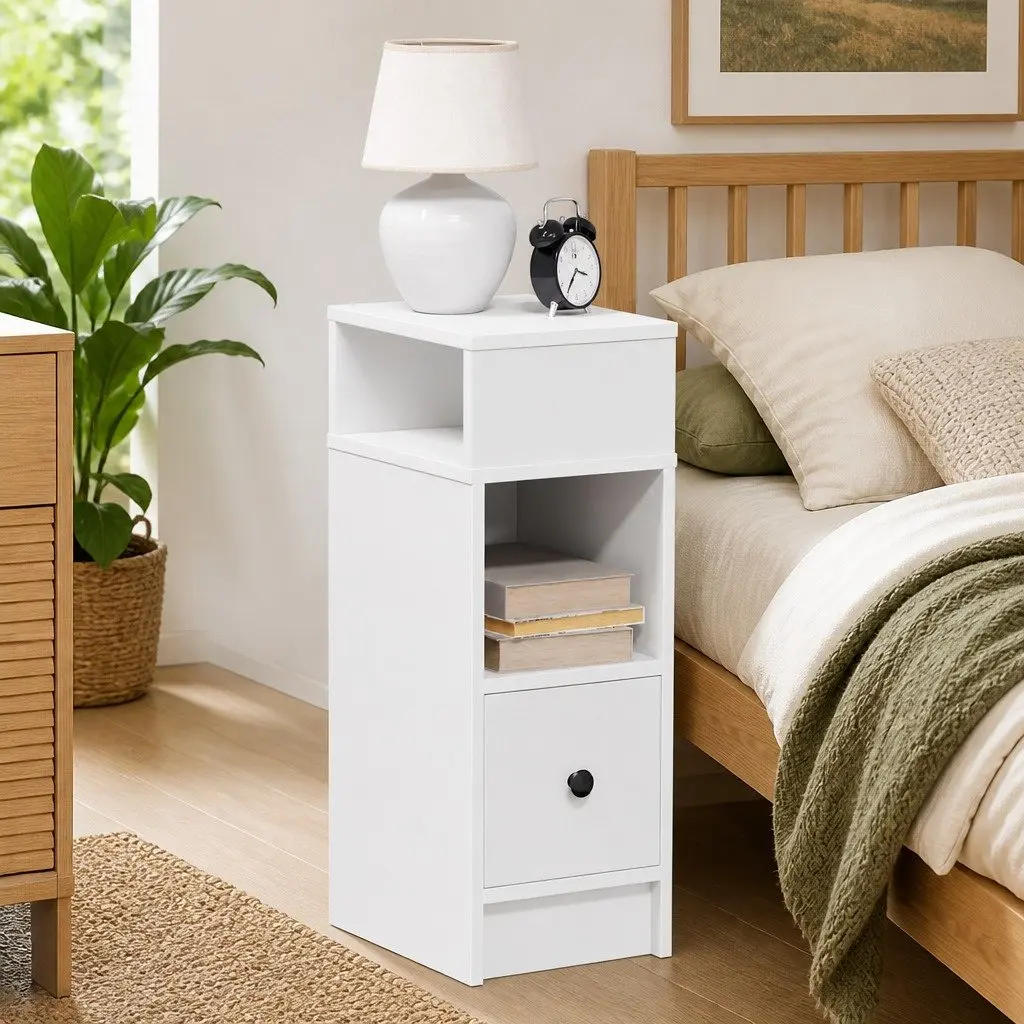 Bedside Table Engineered Wood 25x31x66cm White Nightstand
