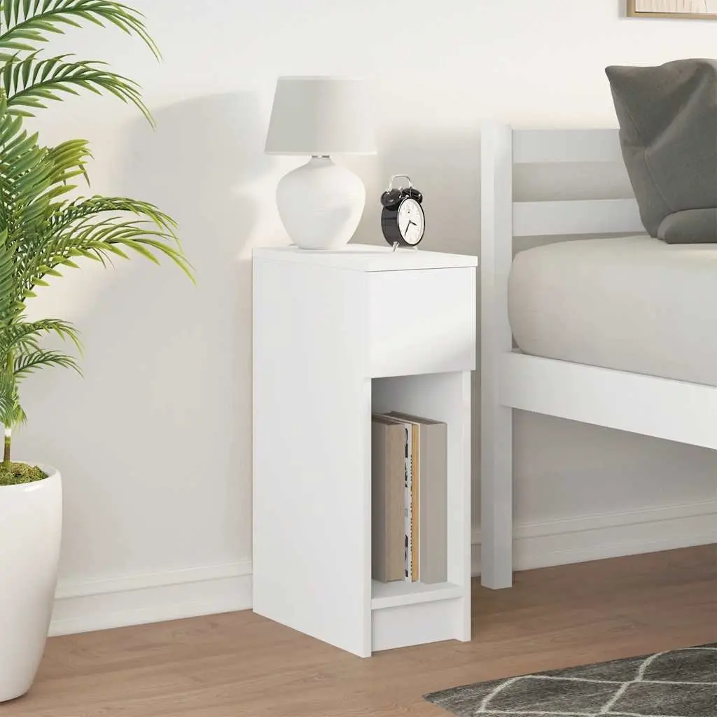 White Bedside Cabinet Engineered Wood Nightstand with Drawer and Open Compartment 20x36x60cm