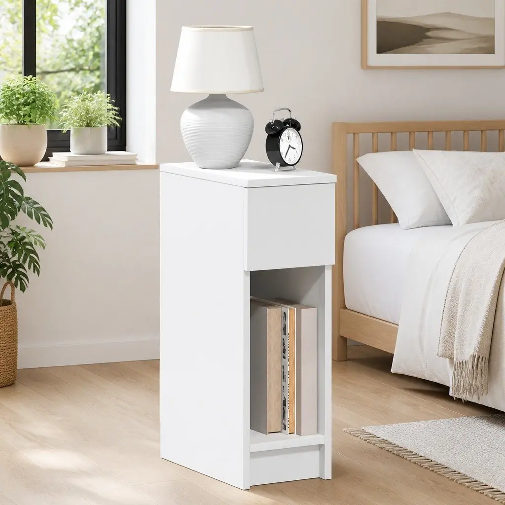 Bedside Cabinet Engineered Wood 20 x 36 x 60 cm White 2 Piece Bedroom Storage Nightstand Furniture