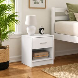 Bedside Cabinet with Drawer White Nightstand Bedroom Storage Table 39x28x41cm