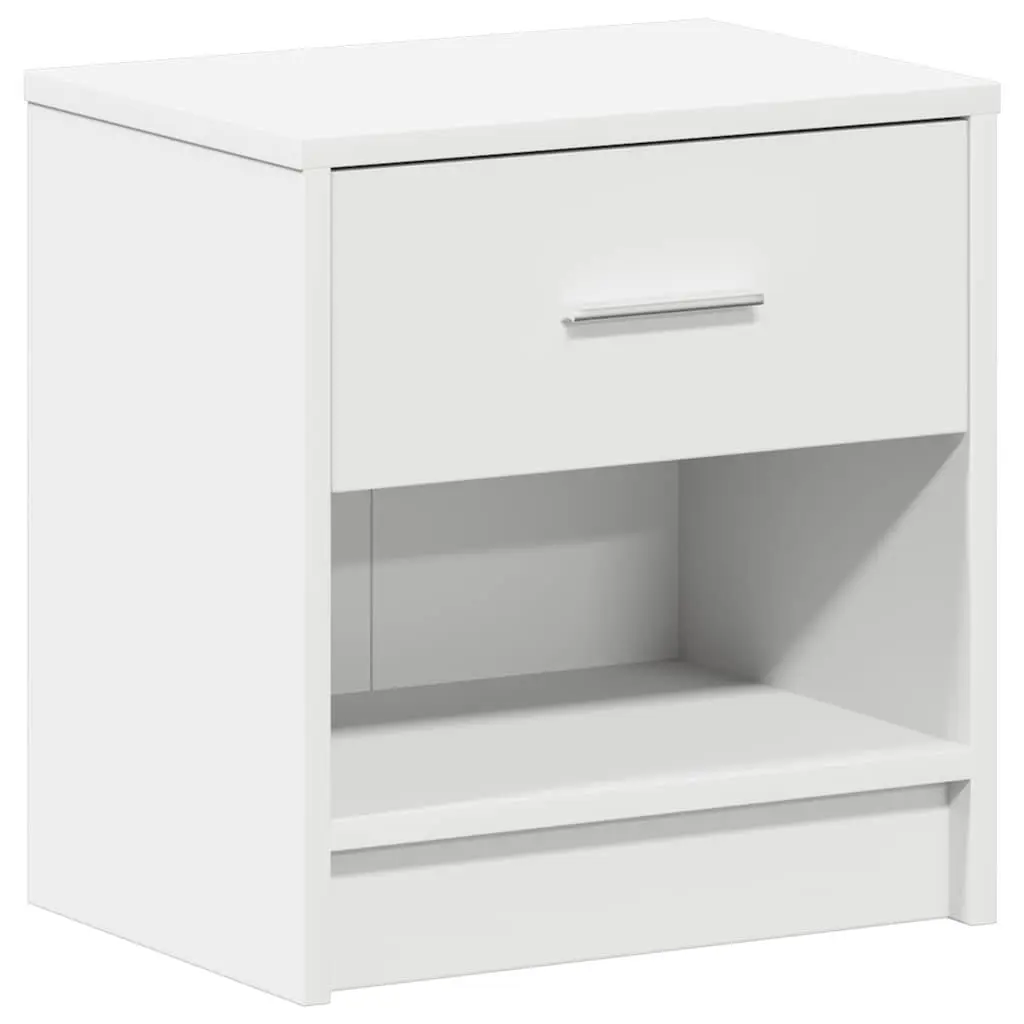 White Bedside Cabinet Engineered Wood with Drawer and Open Storage Compartment 39x28x41cm