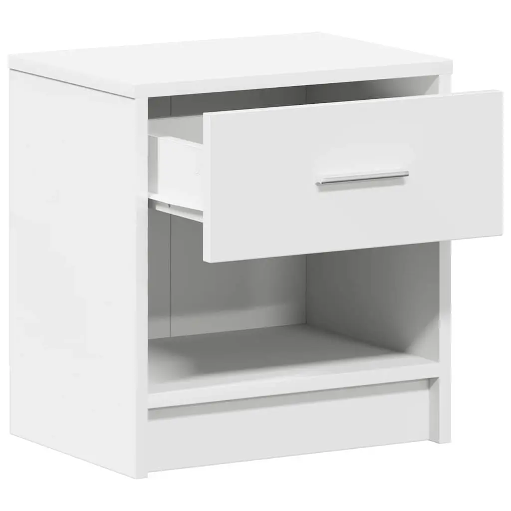 White Bedside Cabinet Engineered Wood with Drawer and Open Storage Compartment 39x28x41cm