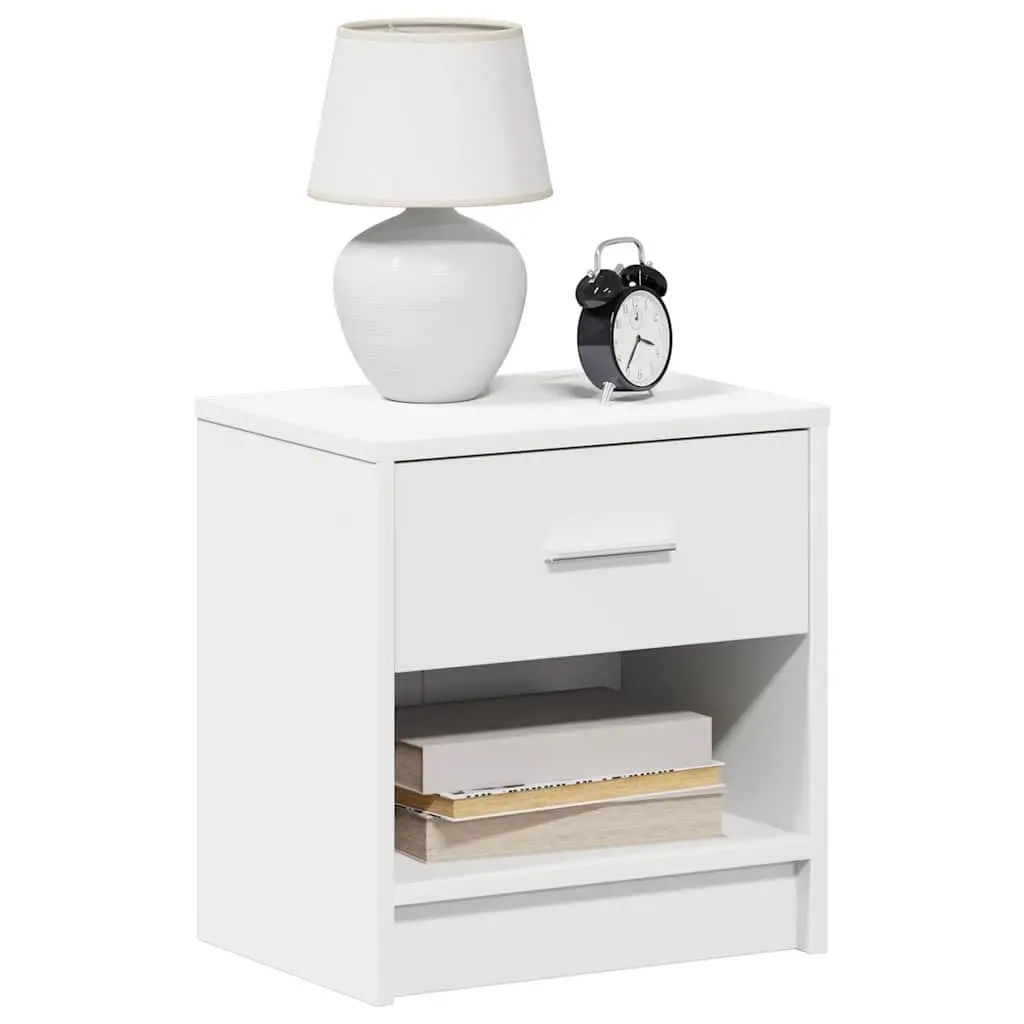 White Bedside Cabinet Engineered Wood with Drawer and Open Storage Compartment 39x28x41cm