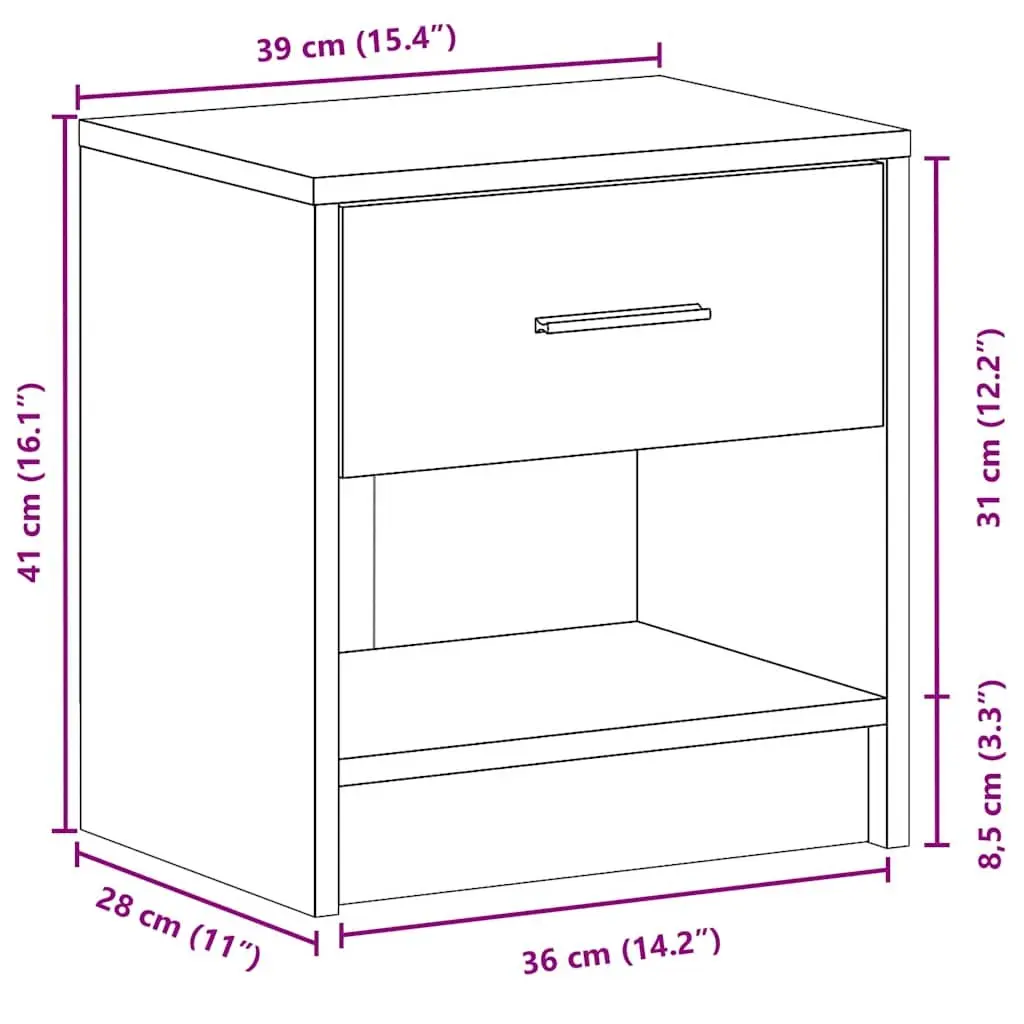 White Bedside Cabinet Engineered Wood with Drawer and Open Storage Compartment 39x28x41cm