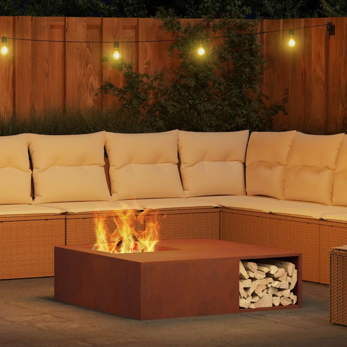 Square Outdoor Fire Pit 100x100x30cm Garden Patio Heating Fireplace
