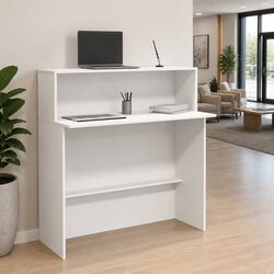 Reception Desk White 100x50x103.5 cm Office Counter Engineered Wood Built-in