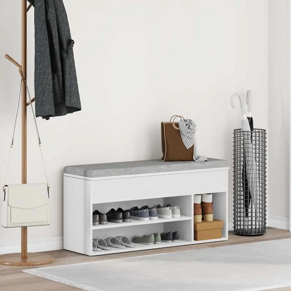 Shoe Bench White Storage Organiser Seating Entryway Hallway Footwear Rack