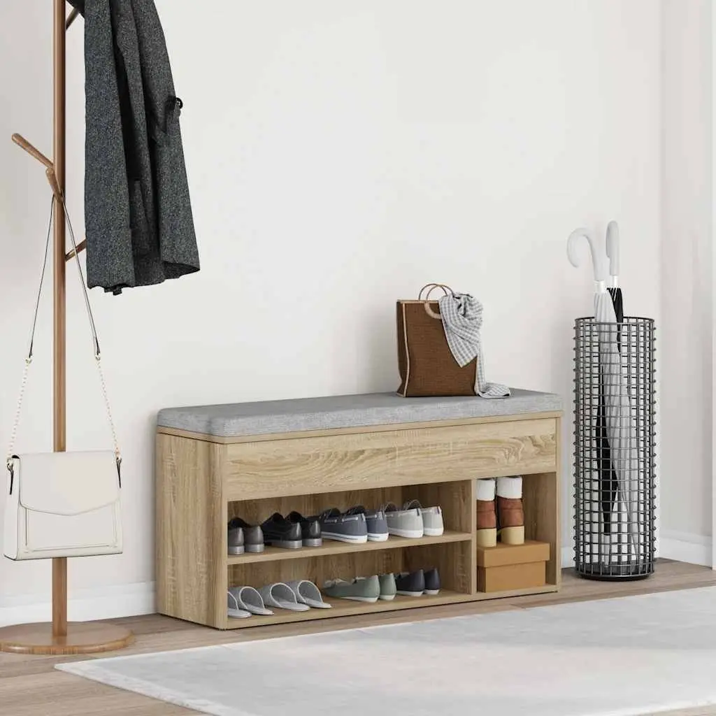 Shoe Bench Brown Engineered Wood Storage Seating Organiser Cabinet 102x30.5x45cm
