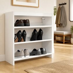 White Shoe Rack Engineered Wood Storage Organiser 60x25x62 cm Entryway Hallway