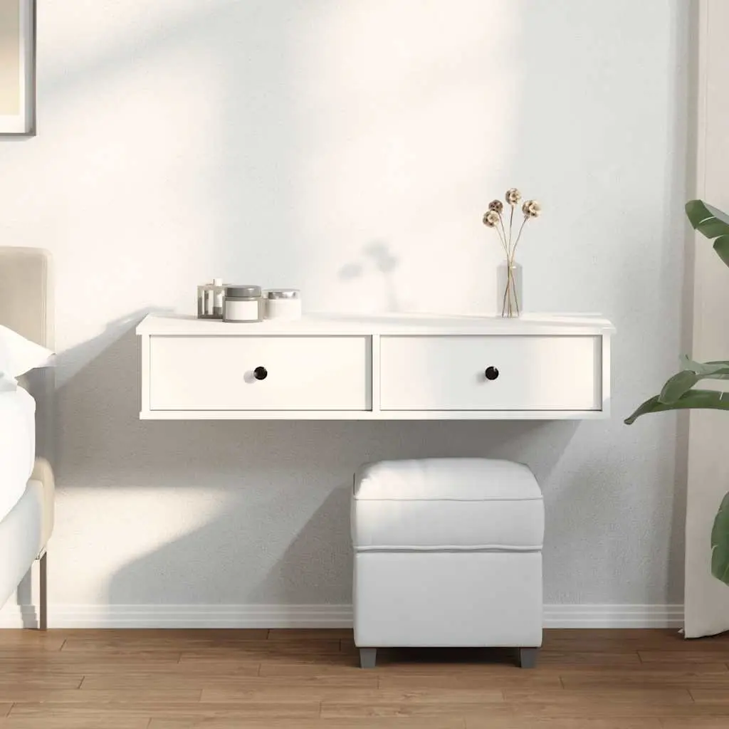 Wall-Mounted Shelf White Engineered Wood Storage Cabinet with Drawers 100x37.5x19 cm
