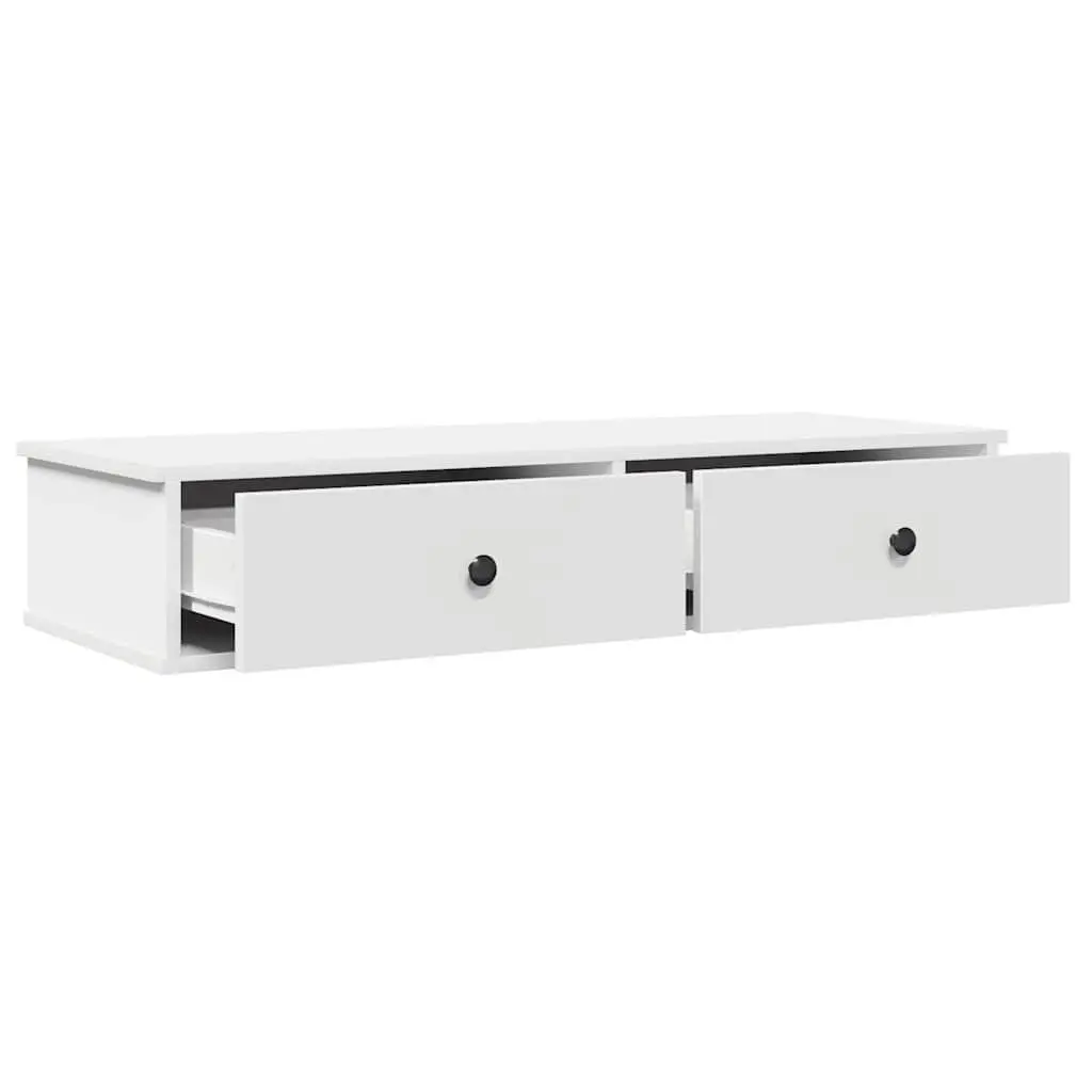 Wall-Mounted Shelf White Engineered Wood Storage Cabinet with Drawers 100x37.5x19 cm
