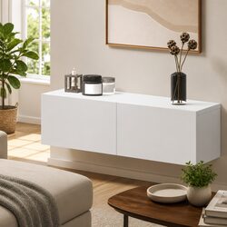 White Floating Shelf with Drawers for Home Use