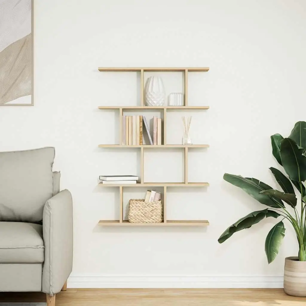 Wall Mounted Shelf Organizer Engineered Wood 15 Compartments Brown for Home Living Room Bedroom