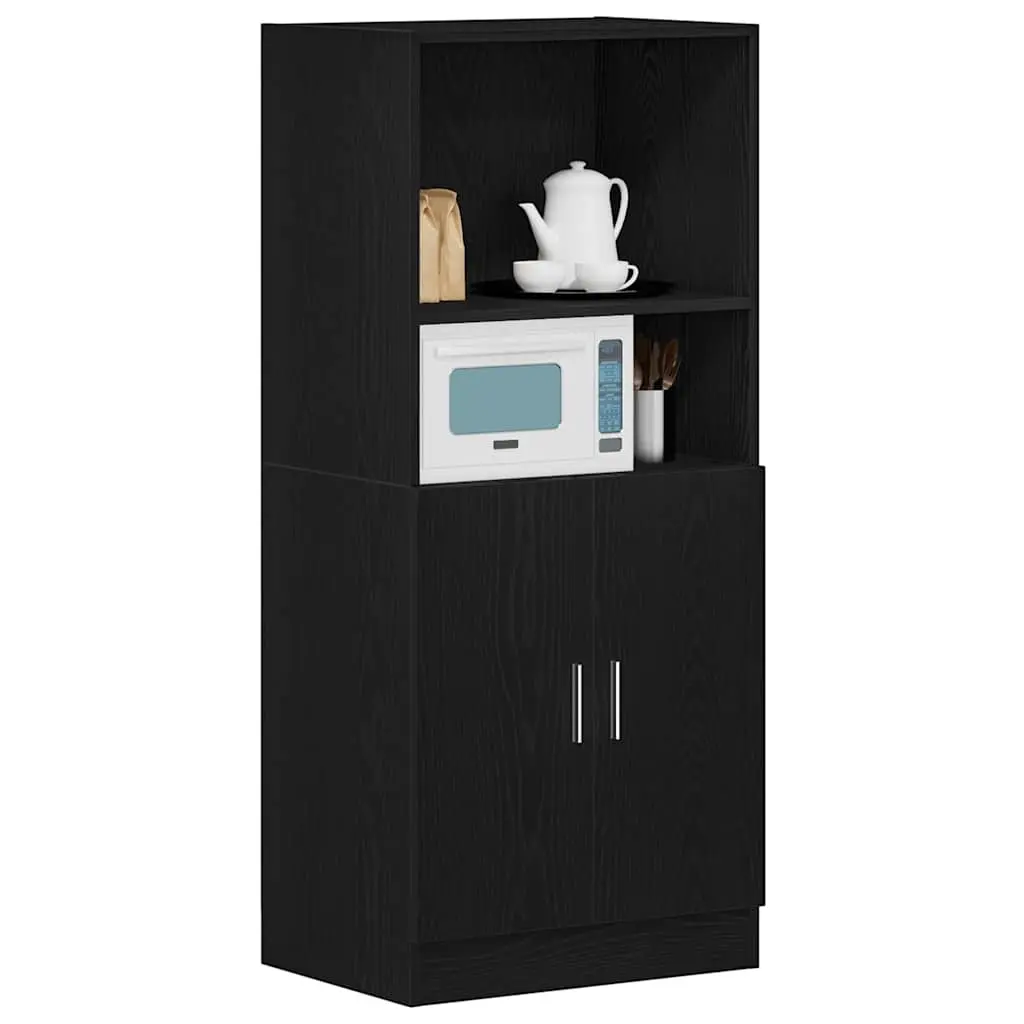 Kitchen Cabinet Black Storage Organizer Engineered Wood Cupboard with Doors