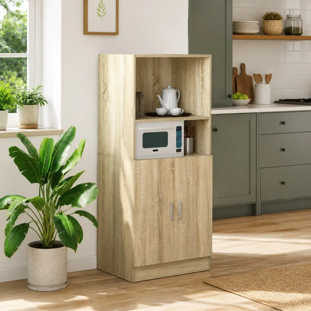 Kitchen Storage Cabinet Engineered Wood Brown 57x41.5x131.5cm With Shelves And Bottom Cupboard