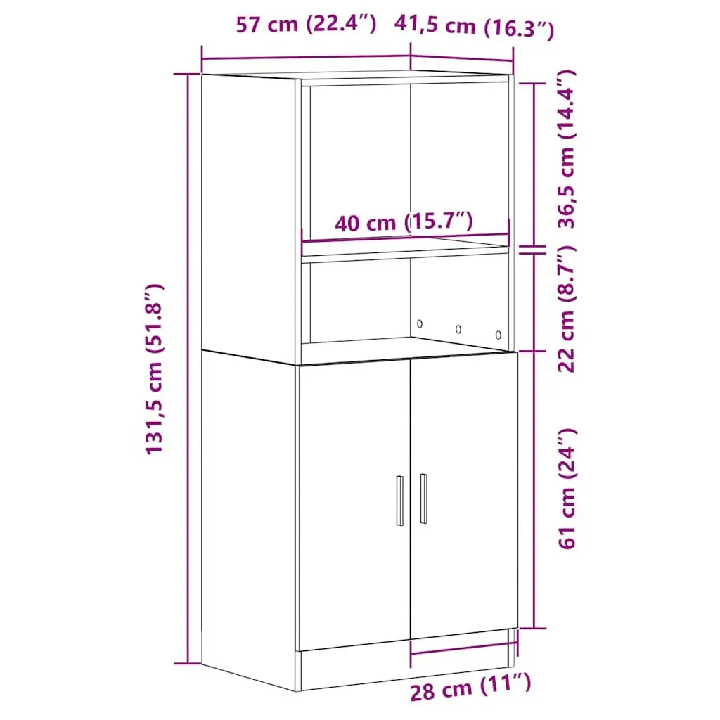 Kitchen Storage Cabinet Engineered Wood Brown 57x41.5x131.5cm With Shelves And Bottom Cupboard