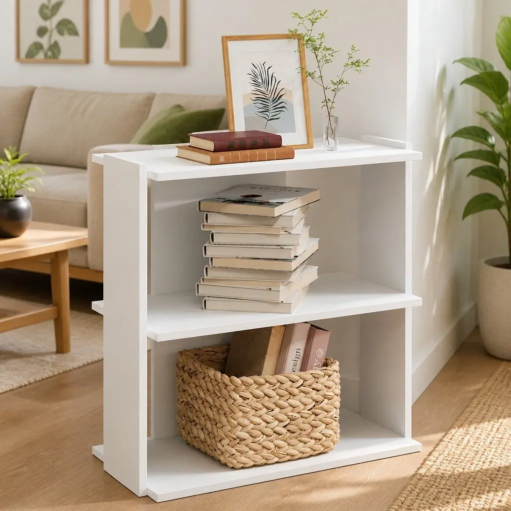 3 Tier Bookcase Engineered Wood White Storage Unit 60x30x60cm Display Organizer