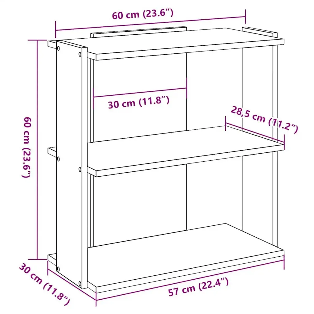 3 Tier Bookcase Engineered Wood White Storage Unit 60x30x60cm Display Organizer