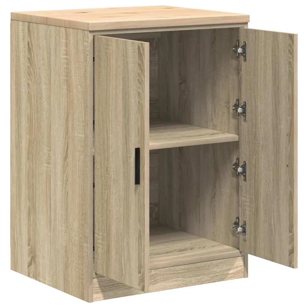 Garage Tool Storage Cabinet Brown Pinewood Sonoma Oak 60x51x85cm with Two Compartments and Wooden Worktop for Workshop Organization