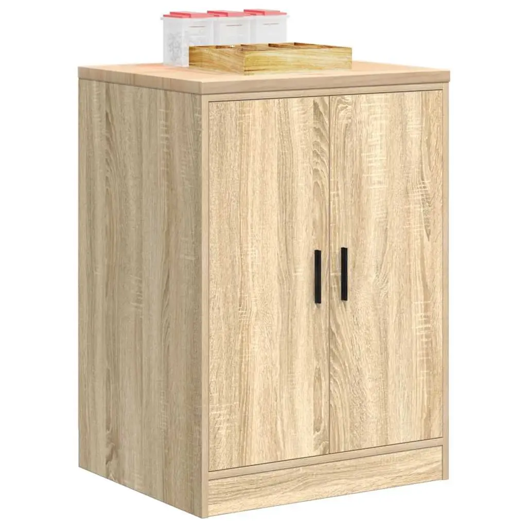 Garage Tool Storage Cabinet Brown Pinewood Sonoma Oak 60x51x85cm with Two Compartments and Wooden Worktop for Workshop Organization