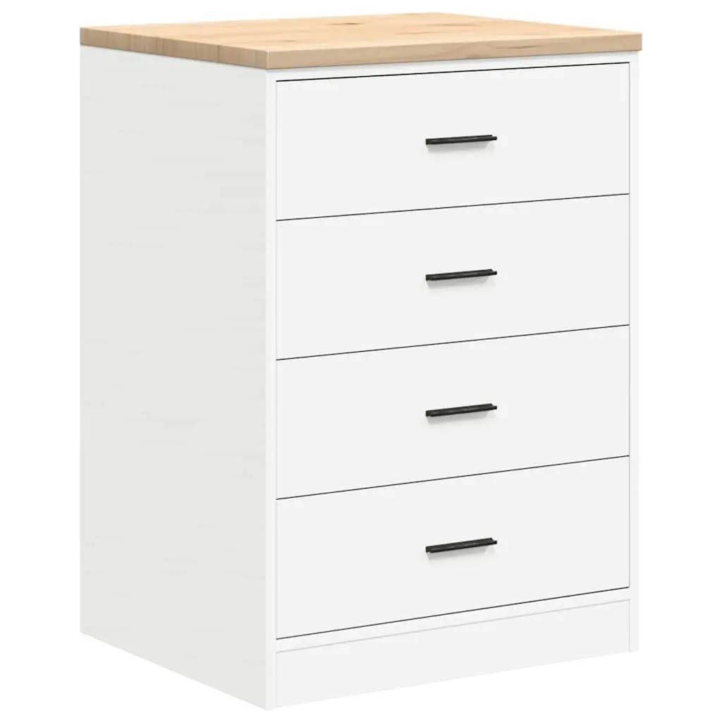 Garage Storage Cabinet Pine Wood 60x51x85cm White Tool Cabinet 4 Drawers