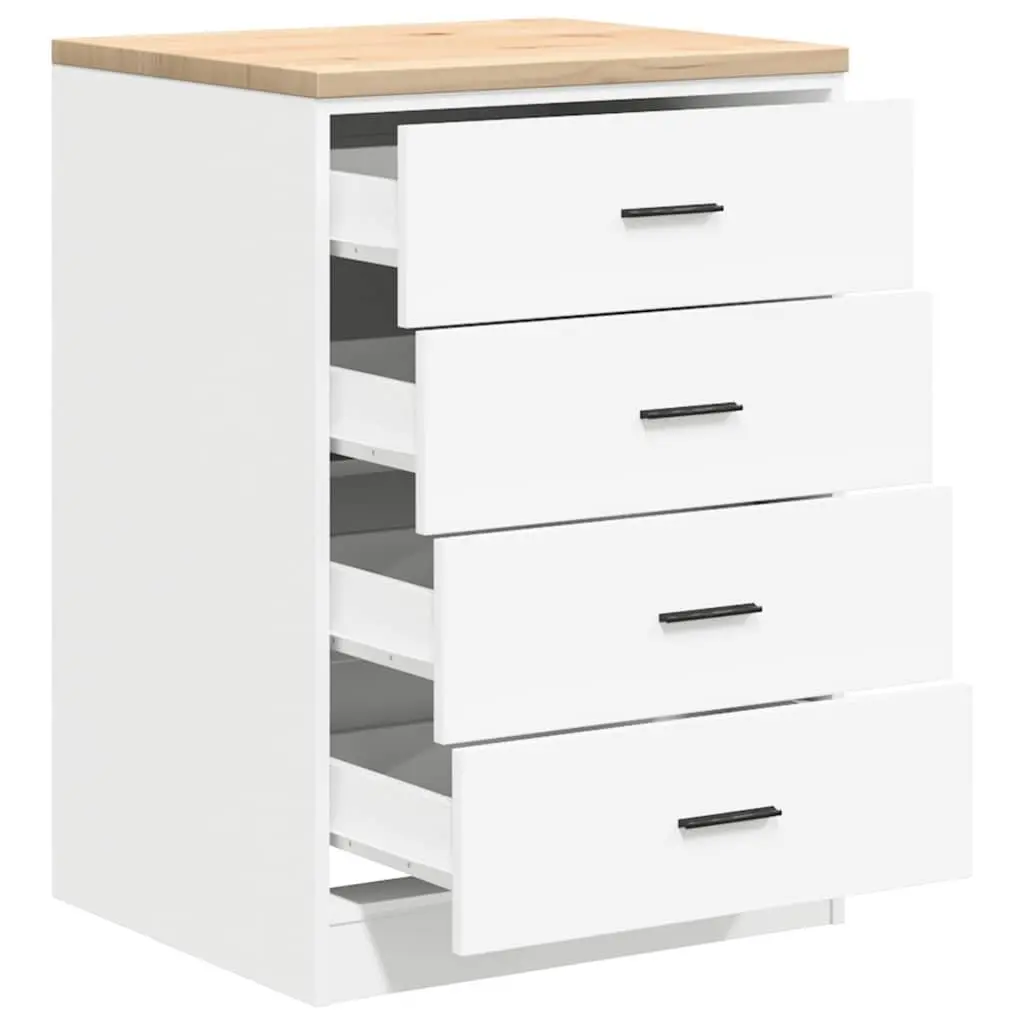 Garage Storage Cabinet Pine Wood 60x51x85cm White Tool Cabinet 4 Drawers