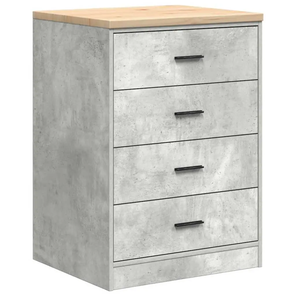Garage Storage Cabinet Pinewood and Engineered Wood 60x51x85cm Concrete Grey Four Drawers