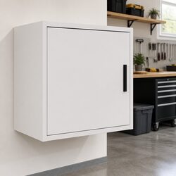 Wall-Mounted White Cabinet for Garage Organisation